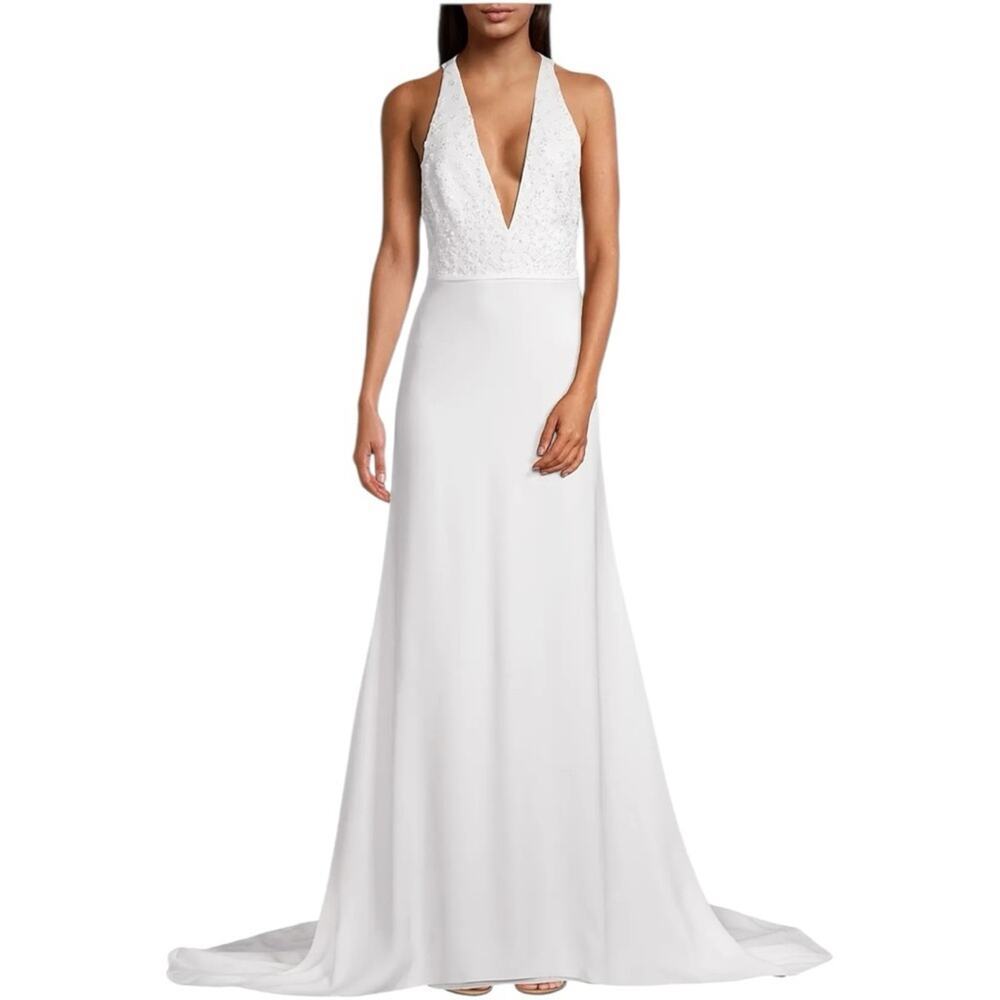 Sachin + Babi Gabriella Embellished V Neck Gown Size 2 in Off White NWT